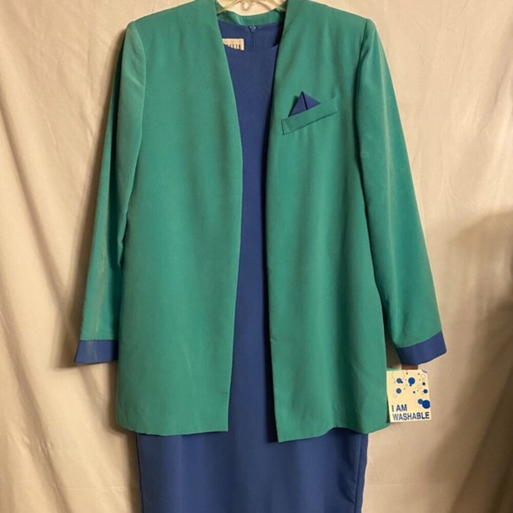 Leslie Fay 2 Piece Dress Size 10 Green/Blue Sea Teal Color  NWT